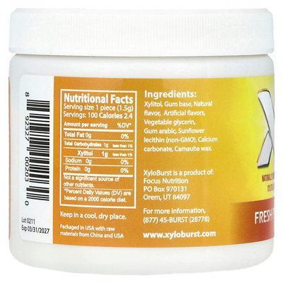 Xyloburst Xylitol Gum, Fresh Fruit, 100 Pieces, 5.29 oz (150 g) - Image 2