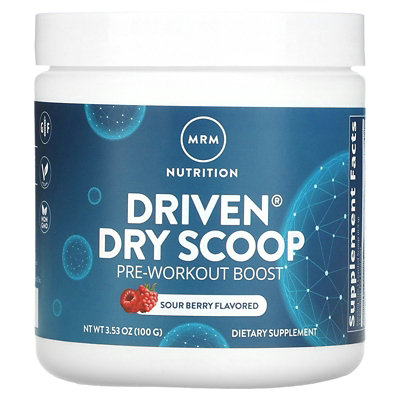 MRM Nutrition Driven Dry Scoop, PreWorkout Boost, Sour Berry, 3.53 oz (100 g) - Image 1