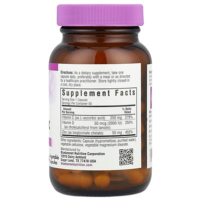 Bluebonnet Nutrition Vitamin C, D3  Zinc, 50 Vegetable Capsules - Image 2