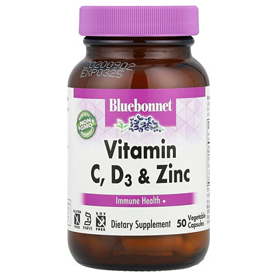 Bluebonnet Nutrition Vitamin C, D3  Zinc, 50 Vegetable Capsules - Image 1