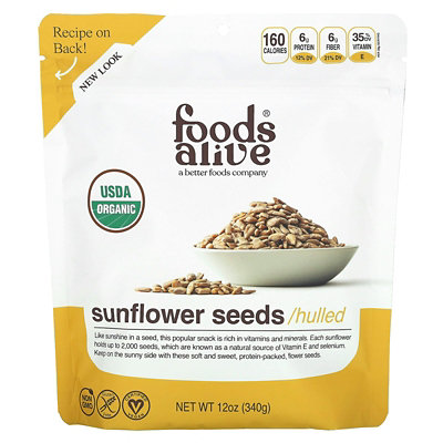 Foods Alive Organic Sunflower Seeds, Hulled, 12 oz (340 g) - Image 1