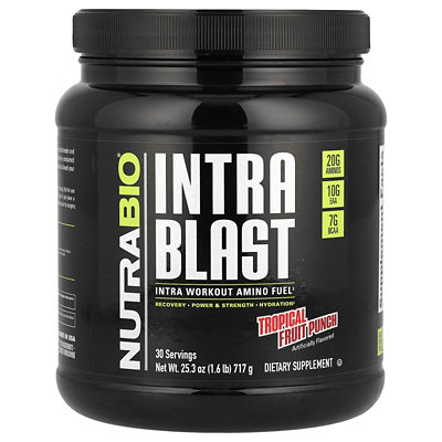 NutraBio Intra Blast, Intra Workout Amino Fuel, Tropical Fruit Punch, 1.6 lb (717 g) - Image 1
