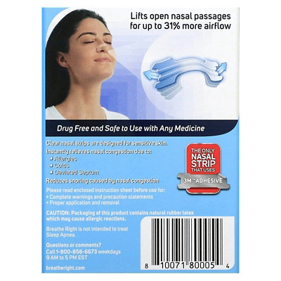 Breathe Right Nasal Strips, Clear For Sensitive Skin, Large, 30 Clear Strips - Image 2