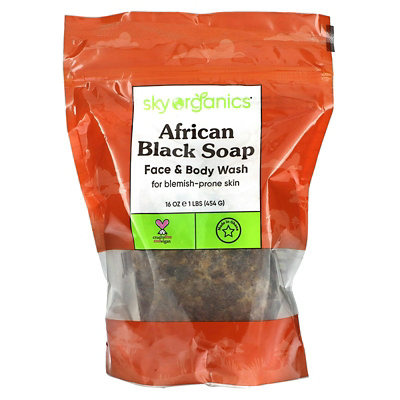 Sky Organics African Black Soap, Face  Body Wash, For BlemishProne Skin, 16 oz (454 g) - Image 1