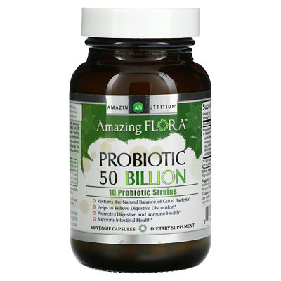 Amazing Nutrition Amazing Flora, Probiotic, 50 Billion, 60 Veggie Capsules - Image 1