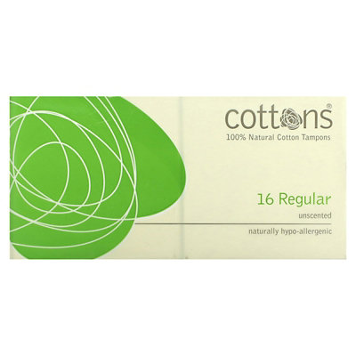 Cottons 100 Natural Cotton Tampons, Regular, Unscented, 16 Tampons - Image 1