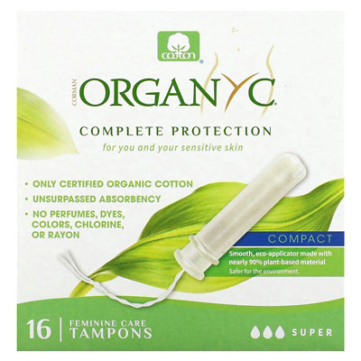 Organyc Organic Tampons, Compact, Super, 16 Tampons - Image 1