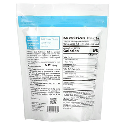 California Gold Nutrition Foods, Seaweed Rice Chips, Salt  Vinegar, 2 oz (57 g) - Image 2