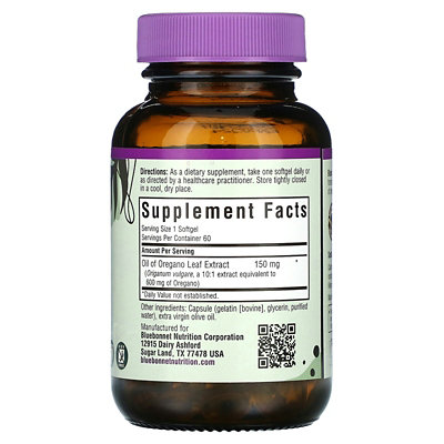 Bluebonnet Nutrition Oil of Oregano, Leaf Extract, 60 Softgels (150 mg Per Softgel) - Image 2
