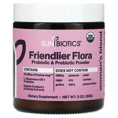 Sunbiotics Friendlier Flora, Womens Blend, Probiotic  Prebiotic Powder, 2 oz (56 g) - Image 1