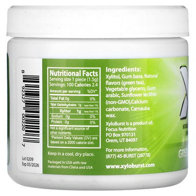 Xyloburst Xylitol Gum, Green Tea, 100 Pieces, 5.29 oz (150 g) - Image 2