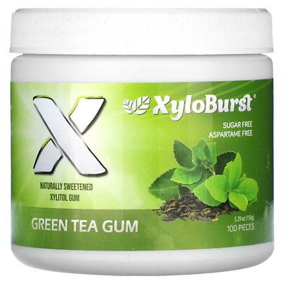 Xyloburst Xylitol Gum, Green Tea, 100 Pieces, 5.29 oz (150 g) - Image 1
