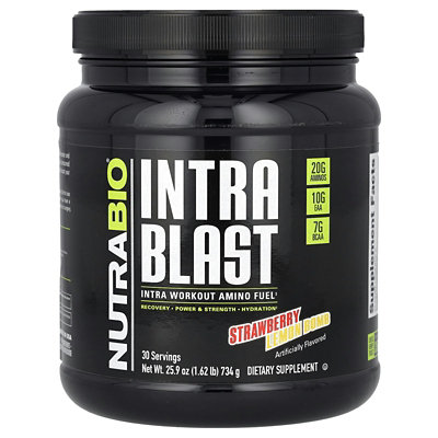 NutraBio Intra Blast, Intra Workout Amino Fuel, Strawberry Lemon Bomb, 1.62 lb (734 g) - Image 1