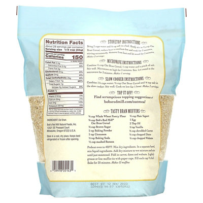 Bobs Red Mill High Fiber Oat Bran Hot Cereal, 40 oz (1.13 kg) - Image 2
