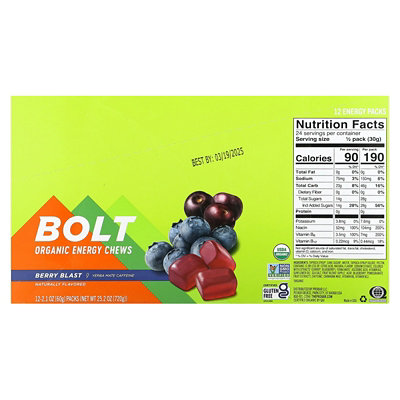 ProBar Bolt, Organic Energy Chews, Berry Blast, 12 Packs, 2.1 oz (60 g) Each - Image 2
