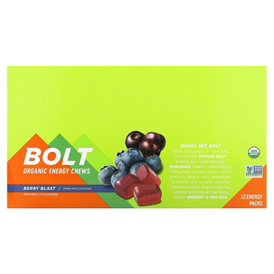 ProBar Bolt, Organic Energy Chews, Berry Blast, 12 Packs, 2.1 oz (60 g) Each - Image 1