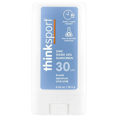 think Sport, Zinc Oxide 20 Sunscreen Stick, SPF 30, Fragrance Free, 0.64 oz (18.4 g) - Image 1