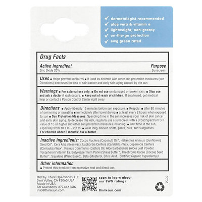 think Sport, Zinc Oxide 20 Sunscreen Stick, SPF 30, Fragrance Free, 0.64 oz (18.4 g) - Image 3