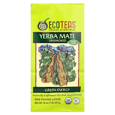 EcoTeas Yerba Mate Pure Leaf Loose Tea, Unsmoked, Green Energy, 16 oz (454 g) - Image 1