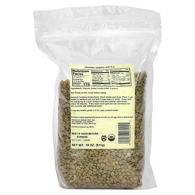Bergin Fruit and Nut Company Organic Green Lentils, 18 oz (511 g) - Image 2
