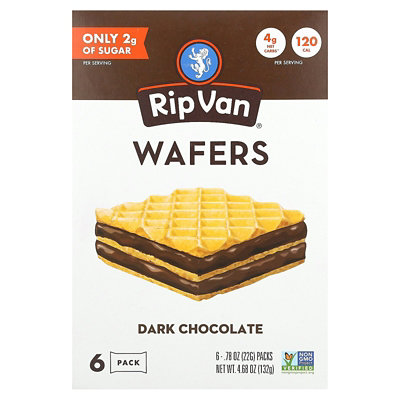 Rip Van Wafels Wafers, Dark Chocolate, 6 Pack, 0.78 oz (22 g) Each - Image 1