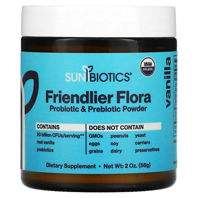 Sunbiotics Friendlier Flora Probiotic  Prebiotic Powder, Vanilla, 2 oz (56 g) - Image 1