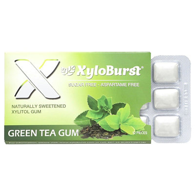 Xyloburst Xylitol Gum, Green Tea, 12 Pieces - Image 1