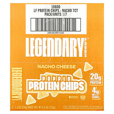 Legendary Foods Popped Protein Chips, Nacho Cheese, 7 Bags, 1.2 oz (34 g) Each - Image 2