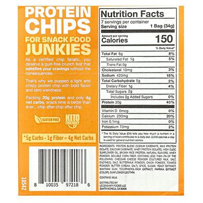 Legendary Foods Popped Protein Chips, Nacho Cheese, 7 Bags, 1.2 oz (34 g) Each - Image 3