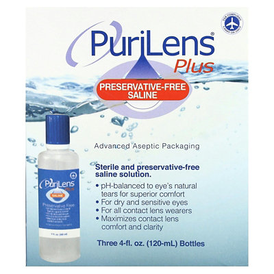Purilens Plus PreservativeFree Saline, 3 Bottles, 4 fl oz (120 ml) Each - Image 2