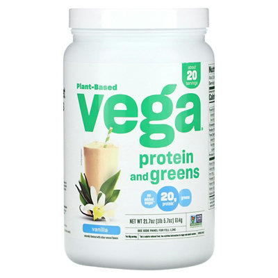 Vega PlantBased Protein and Greens, Vanilla, 1 lb 5.7 oz (614 g) - Image 1