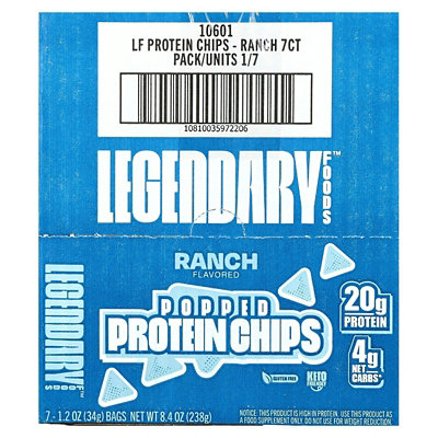Legendary Foods Popped Protein Chips, Ranch, 7 Bags, 1.2 oz (34 g) Each - Image 2