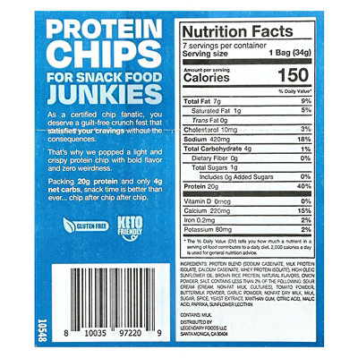 Legendary Foods Popped Protein Chips, Ranch, 7 Bags, 1.2 oz (34 g) Each - Image 3