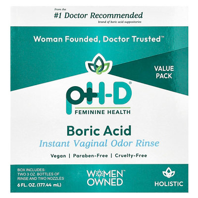 pHD Feminine Health Boric Acid, Instant Vaginal Odor Rinse, 2 Bottles  2 Nozzles , 6 fl oz (177.44 ml) - Image 1