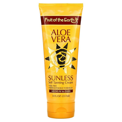 Fruit of the Earth Aloe Vera Sunless Self Tanning Cream, Medium to Dark, 8 fl oz (237 ml) - Image 1