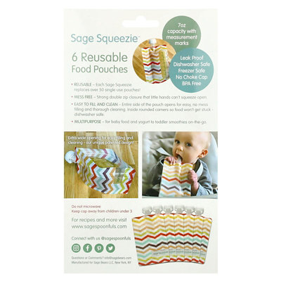 Sage Spoonfuls Reusable Food Pouches, 4 Months, 6 Pack, 7 oz (210 ml) Each - Image 2