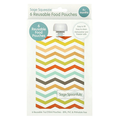 Sage Spoonfuls Reusable Food Pouches, 4 Months, 6 Pack, 7 oz (210 ml) Each - Image 1