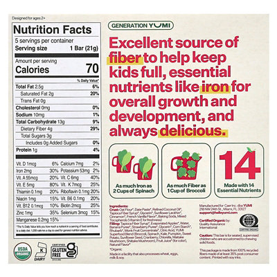 Yumi Organic Bar, Toddler, Strawberry  Rhubarb, 5 Bars, 0.74 oz (21 g) Each - Image 2