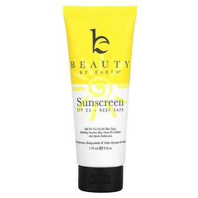 Beauty By Earth Mineral Sunscreen, SPF 25, Zinc Oxide Sun Protection, 4 fl oz (118 ml) - Image 1