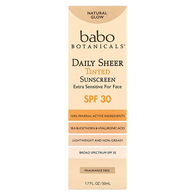 Babo Botanicals Daily Sheer Tinted Sunscreen, SPF 30, Natural Glow, Fragrance Free, 1.7 fl oz (50 ml) - Image 2