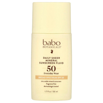 Babo Botanicals Daily Sheer Mineral Sunscreen Fluid, SPF 50, Fragrance Free, 1.7 fl oz (50 ml) - Image 1