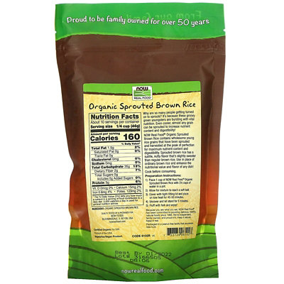 NOW Foods Real Food, Organic Sprouted Brown Rice, Raw, 16 oz (454 g) - Image 2