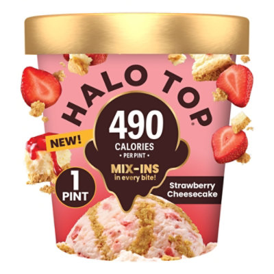 Halo Top Strawberry Cheesecake Lower Calorie Light Ice Cream Pint - 16 Fl. Oz.
