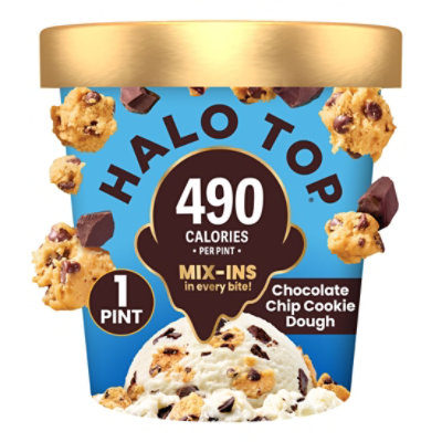 Halo Top Chocolate Chip Cookie Dough light ice cream pint, 490 calories per pint