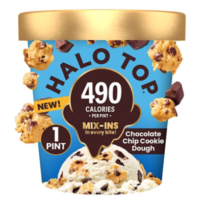Halo Top Chocolate Chip Cookie Dough Lower Calorie Vanilla Light Ice Cream Pint - 16 Fl. Oz. - Image 1