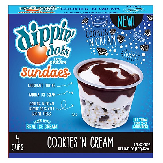 Dippin Dots Cookies & Cream Ice Cream Sundae Cups - 4-4.0FZ Dippin Dots Cookies & Cream Ice Cream Sundae Cups - 4-4.0FZ