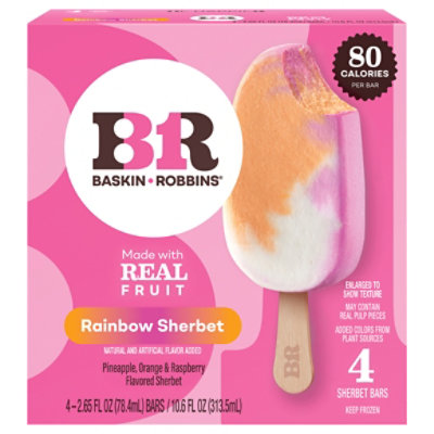 Baskin Robbins Rainbow Sherbet Ice Cream Bar 4 Ct., 4-2.65 Fz, 10.6 Fz - 4-2.65FZ