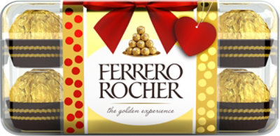Ferrero Rocher Valentine’s Day Heart Gift Box Gourmet Hazelnut Milk Chocolate Individually Wrapped 16 Count - 7 Oz - Image 1
