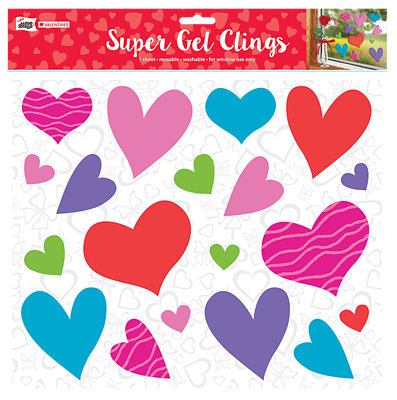 Mello Smello Multi Color Hearts Super Gel Clings 12 x 12 Inch- Each - Image 1