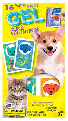 Mello Smello Puppy & Kitty Gel Cling Valentines Card Kit - 16 Count - Image 1